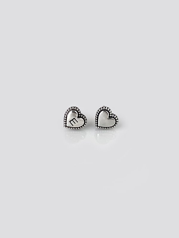 silver initial heart stud earrings