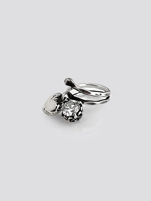 heart &amp; cubic charm silver ring