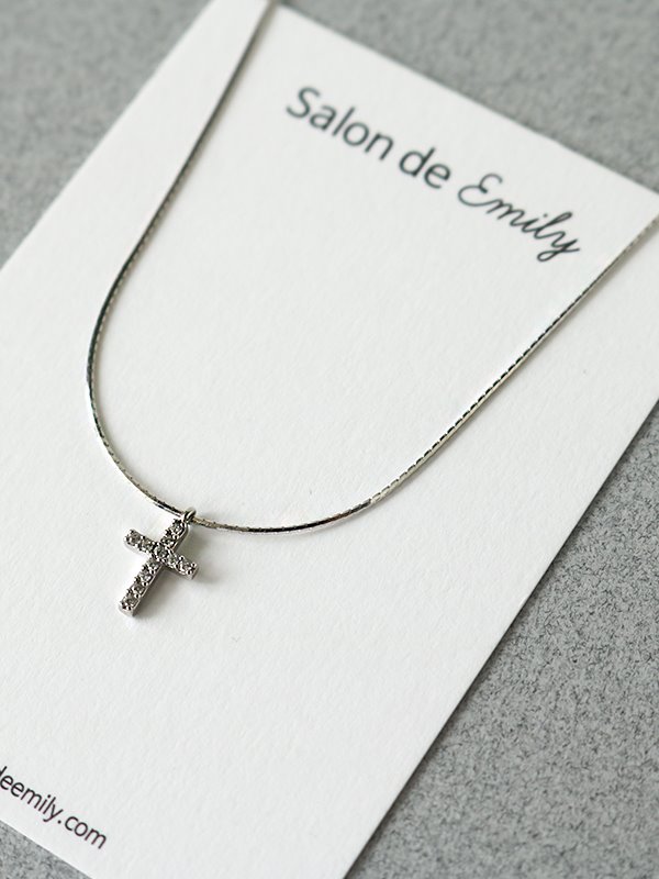cubic cross silver necklace