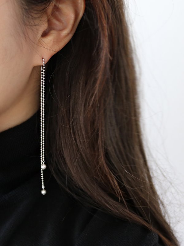 ball chain pearl extra-long earrings