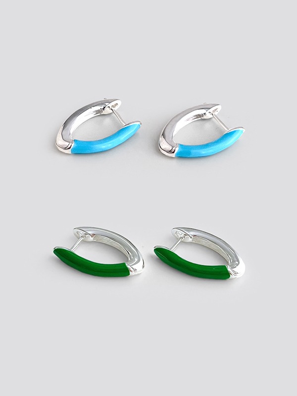 silver enamel oval hoop earrings